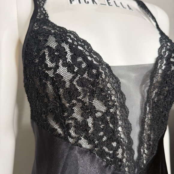 M Vs Victoria’s Secret 90’s Vintage Gold Label Satin & lace black long slip gown - Picture 5 of 9